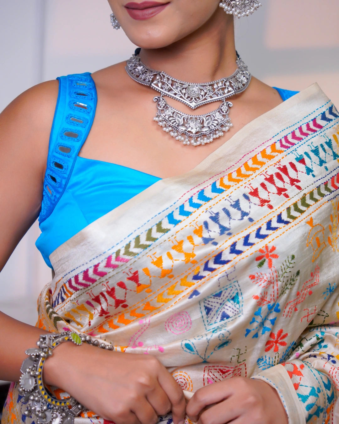 Pure Tussar Folk Kantha Saree | Traditional Kantha Saree