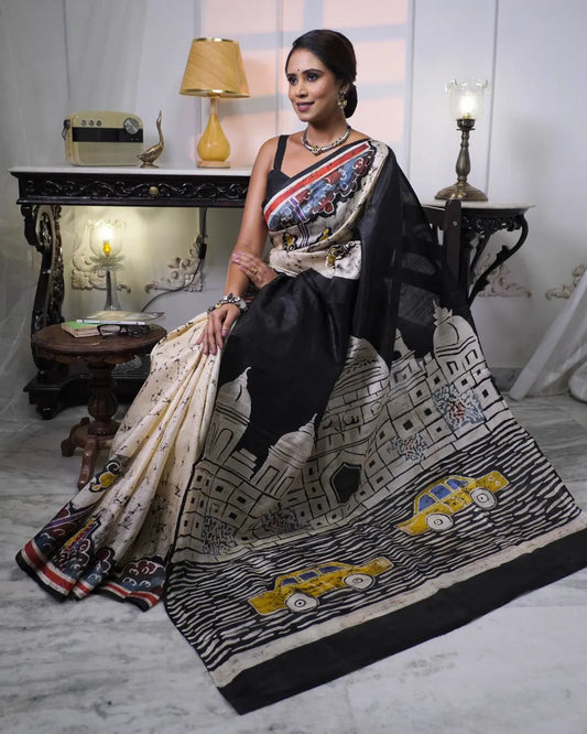 Pure Silk Batik Kolkata Saree | Handcrafted Bengali Silk Saree