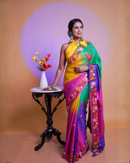Pure Tussar 4D Ombre Handloom Saree with Hand Gara Parsi Work