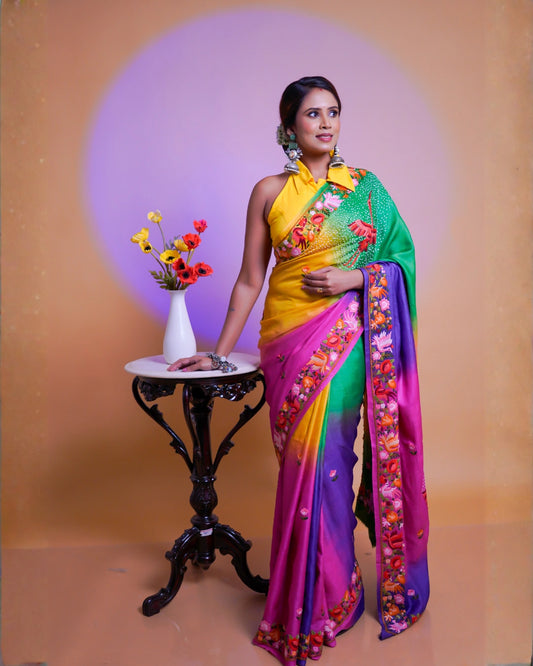 Pure Tussar 4D Ombre Handloom Saree with Hand Gara Parsi Work