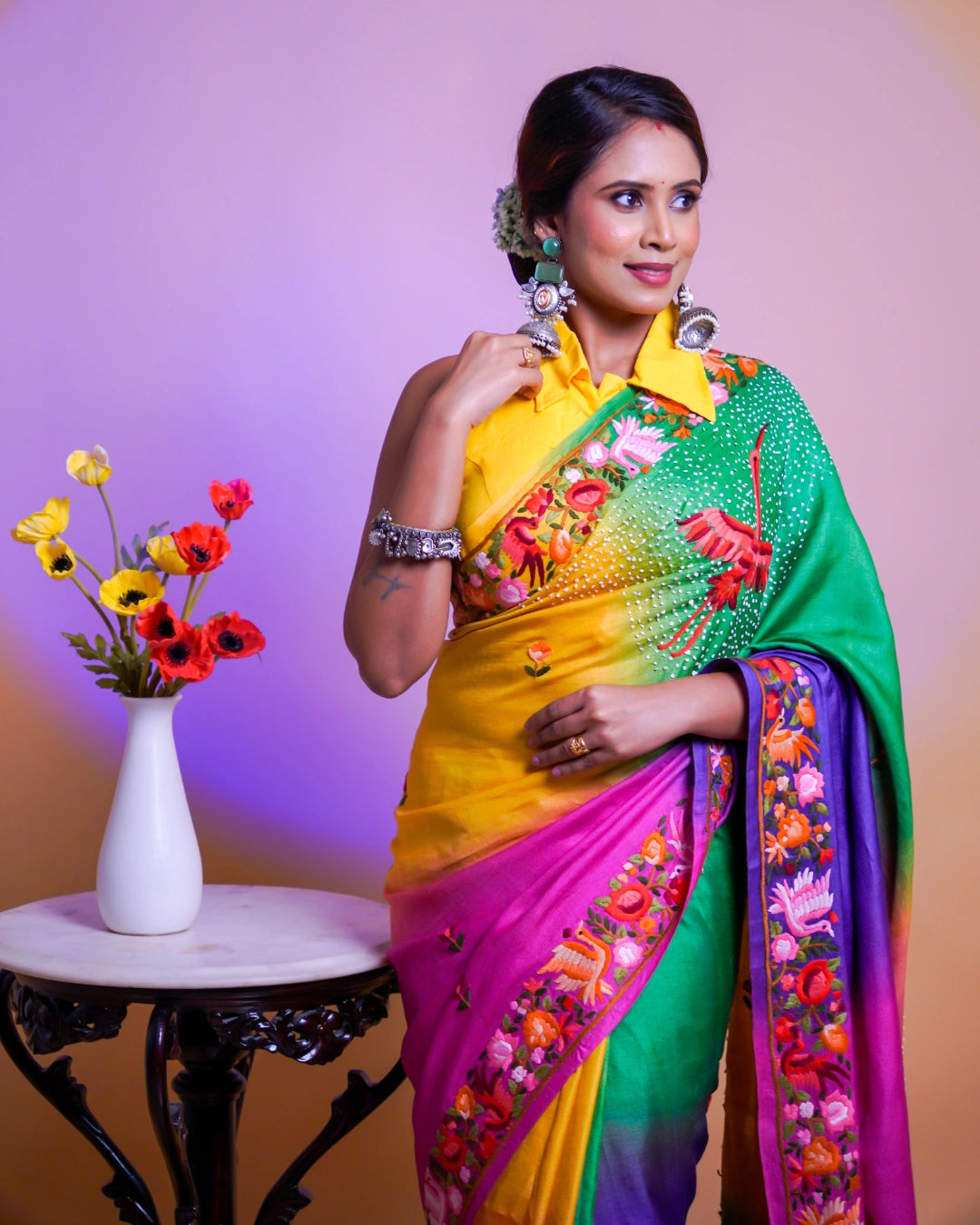 Pure Tussar 4D Ombre Handloom Saree with Hand Gara Parsi Work