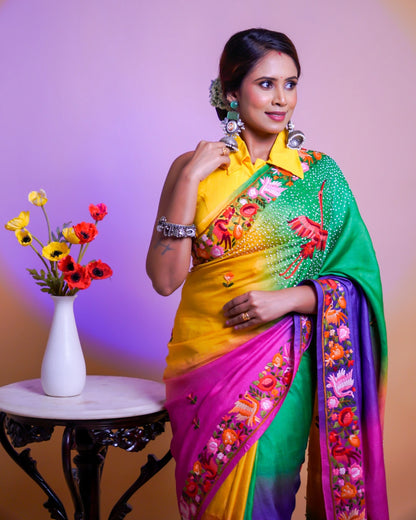 Pure Tussar 4D Ombre Handloom Saree with Hand Gara Parsi Work