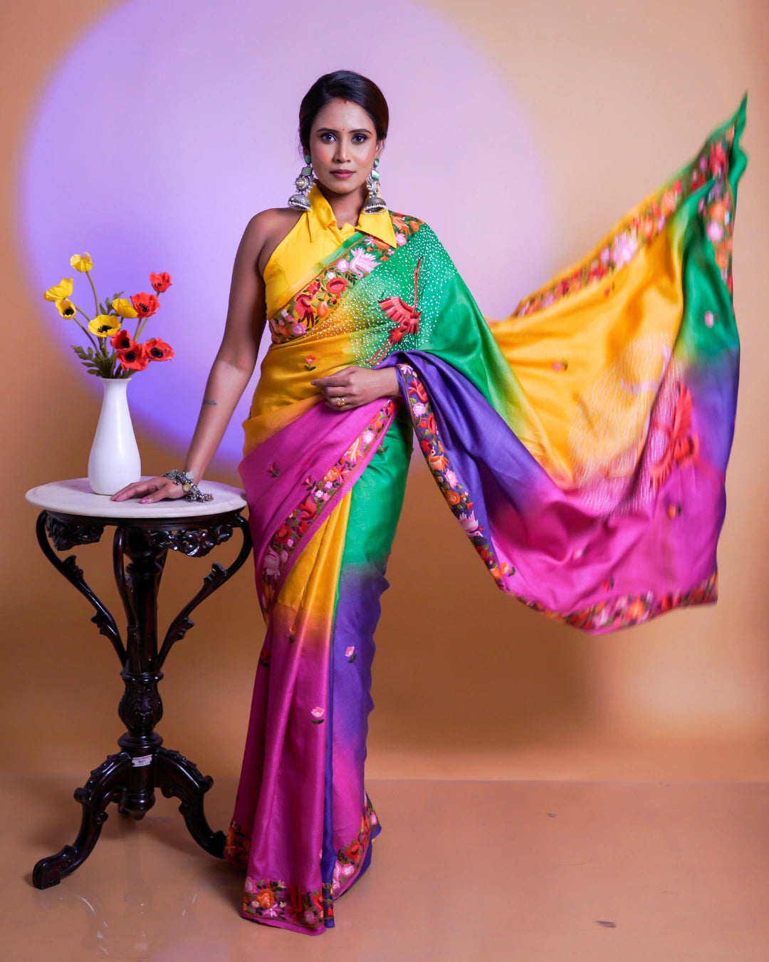 Pure Tussar 4D Ombre Handloom Saree with Hand Gara Parsi Work