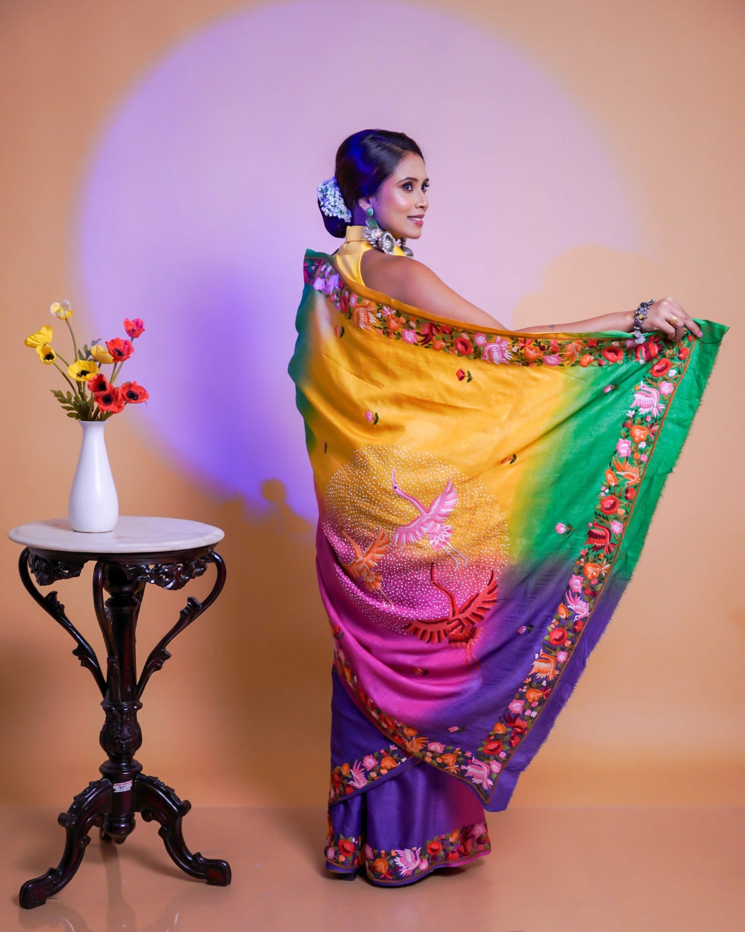 Pure Tussar 4D Ombre Handloom Saree with Hand Gara Parsi Work