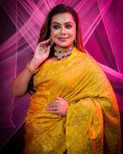Pure Handloom Tanchoi Banarasi Silk Saree With Intricate Traditional Weaving
