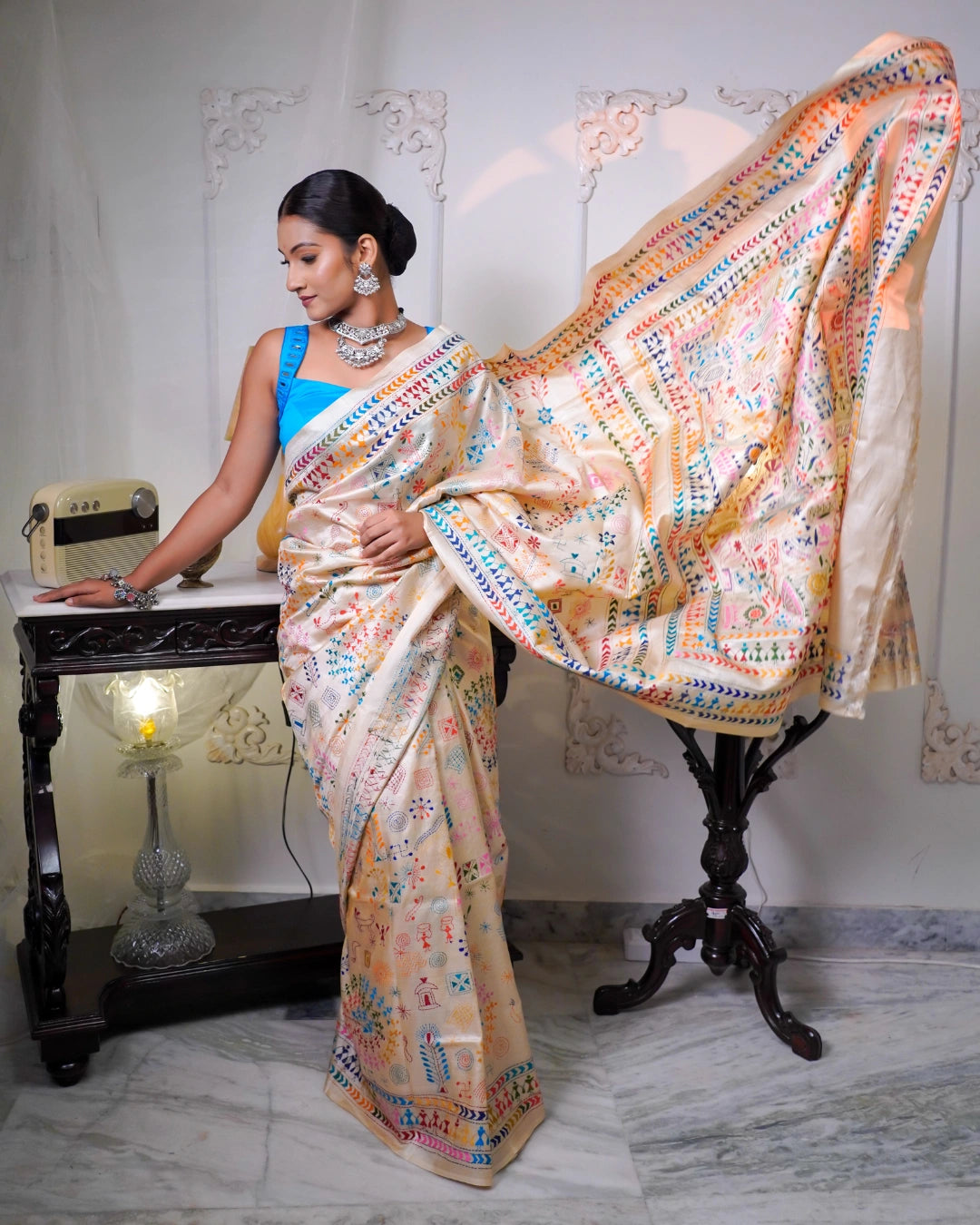 Pure Tussar Folk Kantha Saree | Traditional Kantha Saree