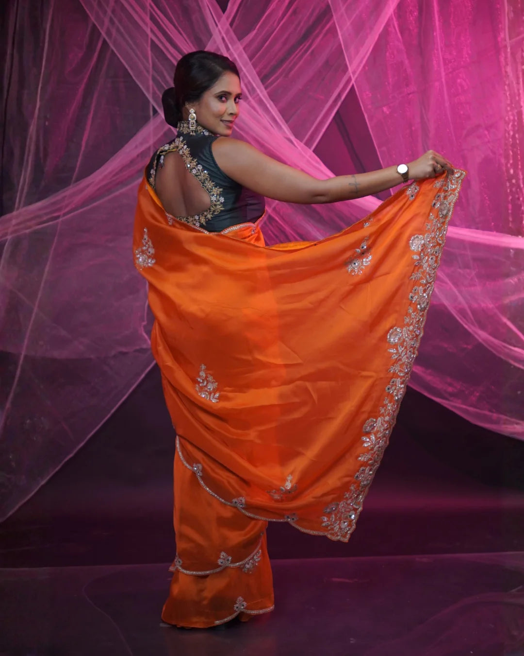 Crepe Handwork Party Wear Saree