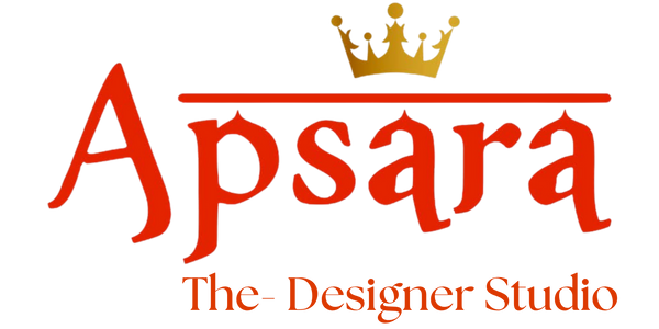 A logo featuring the word 'Apsara' in a stylized red serif font, topped with a gold crown icon, and the phrase 'The Designer Studio' below on a plain white background.
