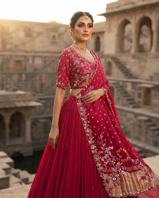 Wine Pink Embroidered Designer Fusion Lehenga Set