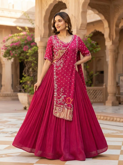 Wine Pink Embroidered Designer Fusion Lehenga Set