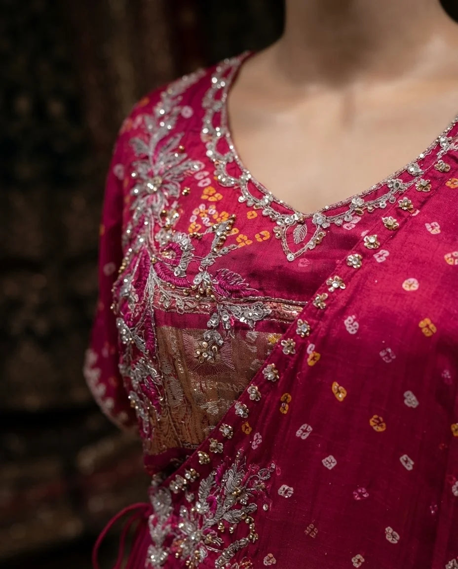 Wine Pink Embroidered Designer Fusion Lehenga Set