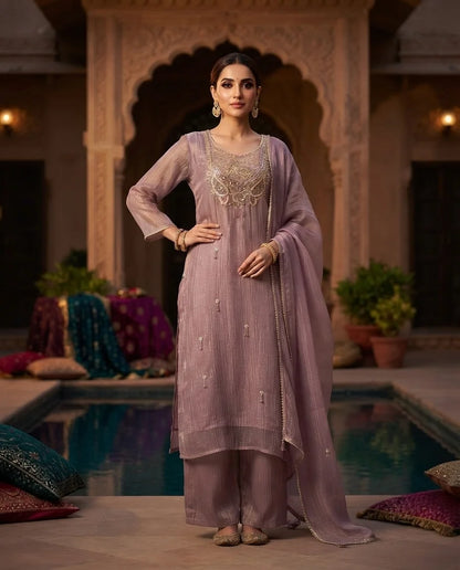 Mauve Tissue Silk Handword Suit Set
