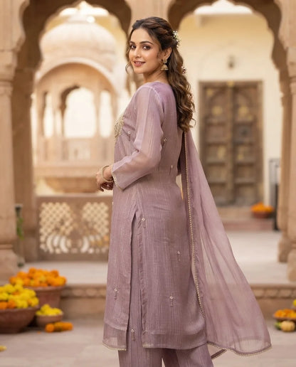 Mauve Tissue Silk Handword Suit Set