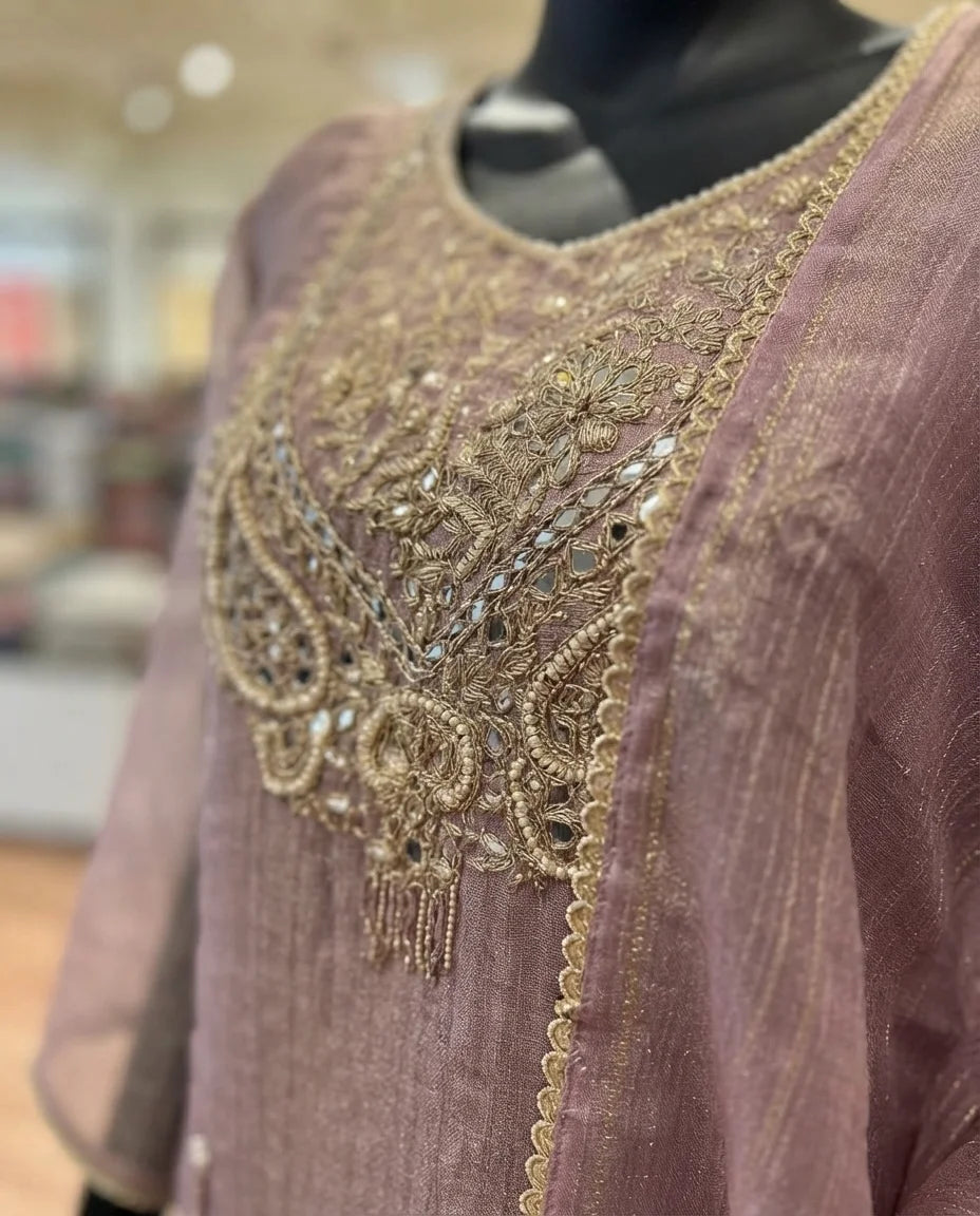Mauve Tissue Silk Handword Suit Set