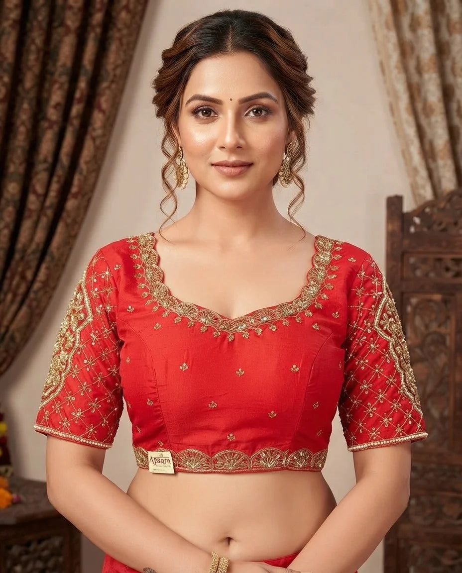 Red Embroidered Designer Blouse