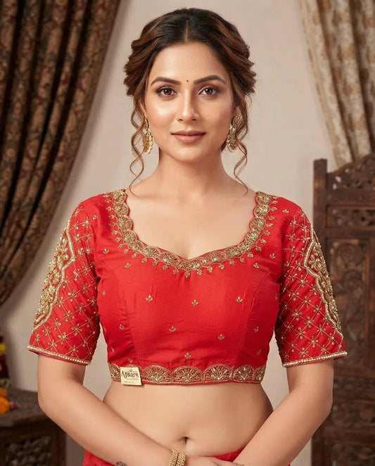 Red Embroidered Designer Blouse