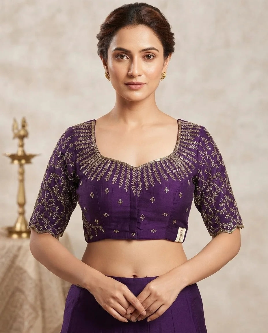 Purple Embroidered Designer Blouse