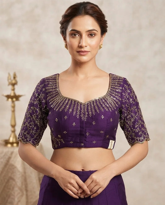 Purple Embroidered Designer Blouse