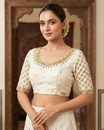 Ivory White Embroidered Designer Blouse