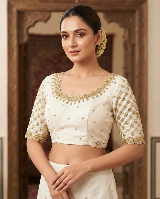 Ivory White Embroidered Designer Blouse