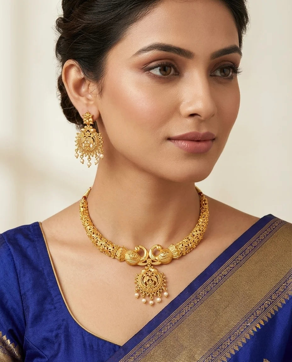 Allankar Peacock Pendant Necklace