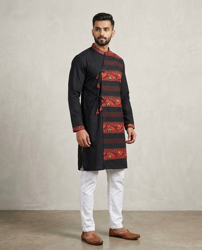 Black Printed Panel Designer Kurta
