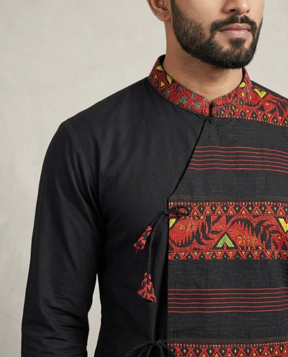 Black Printed Panel Designer Kurta