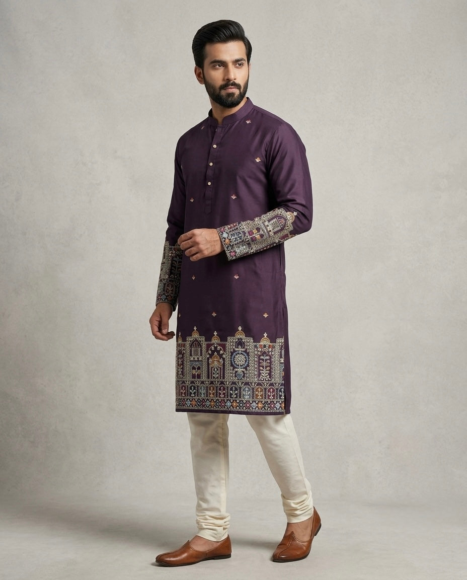 Plum Purple Embroidered Designer Kurta