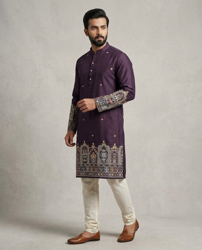 Plum Purple Embroidered Designer Kurta