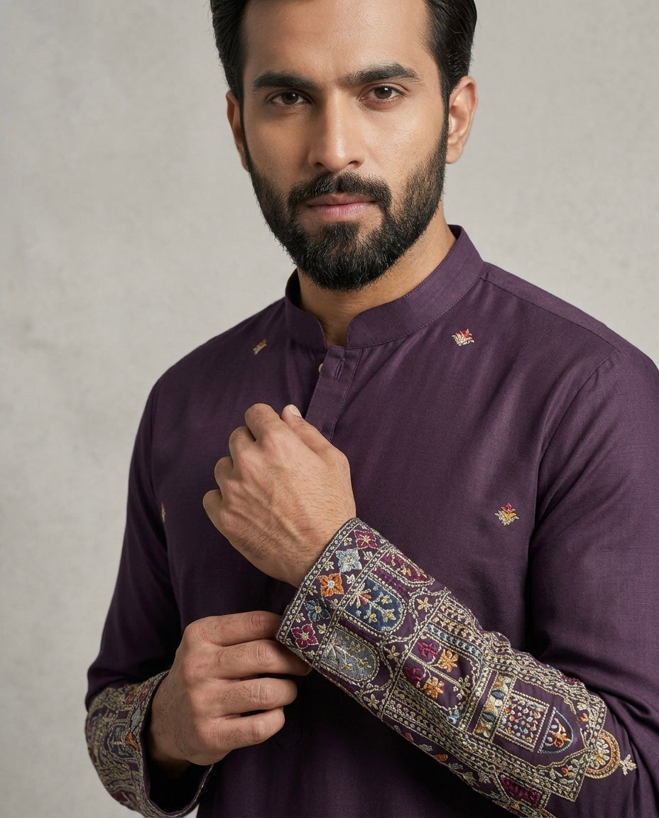 Plum Purple Embroidered Designer Kurta